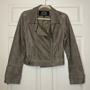 Blanc Noir Faux Leather Moto Jacket Asymmetric Front Zip Small